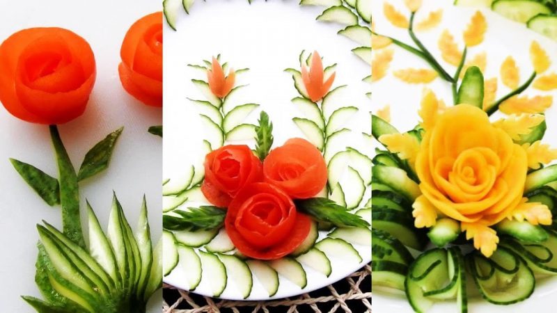 Những kiểu bài trí trên đĩa đẹp nhất với cách tỉa cà rốt và dưa chuột